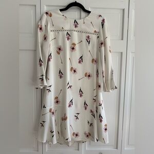 Shoshanna Dress | White/Cream Long-Sleeved Dress with Pink Flowers | Size 6
